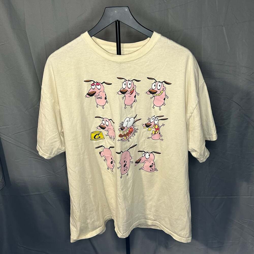 Cartoon Network Courage The Cowardly Dog Expressions Cream T-Shirt Size 2XL